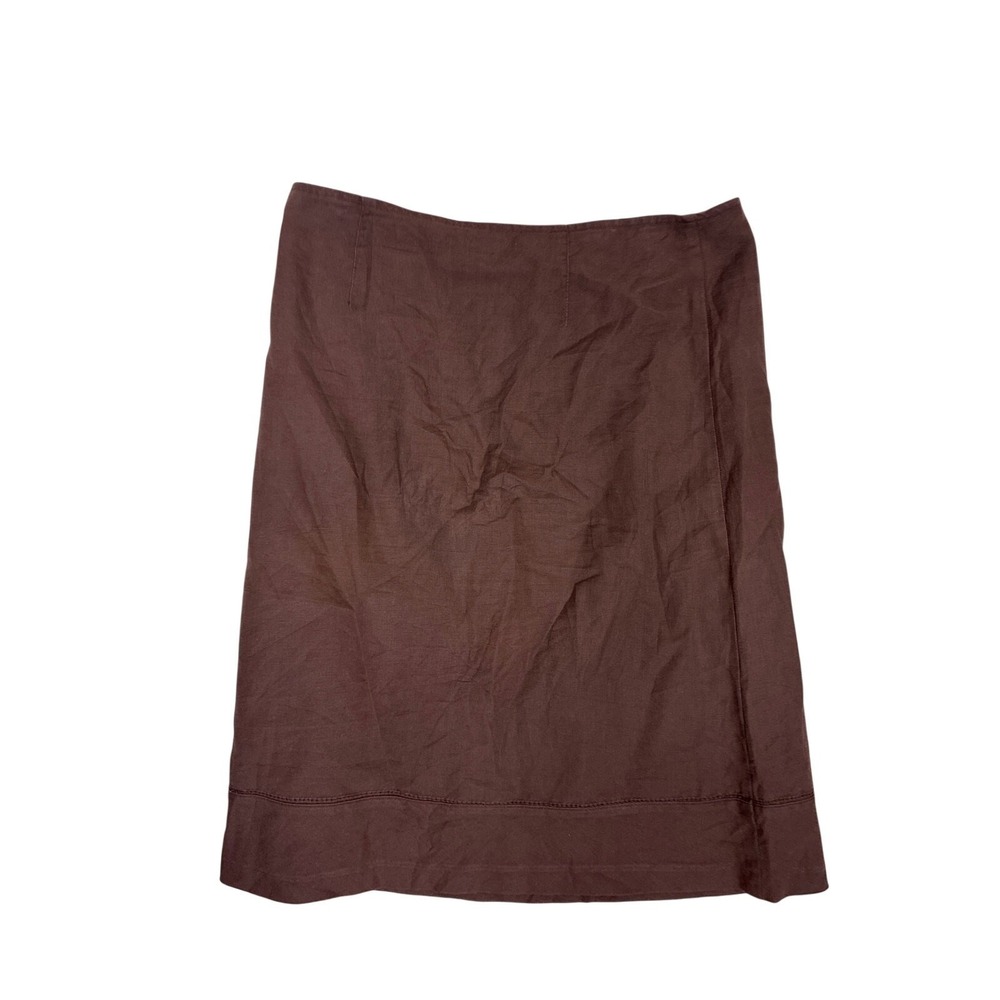 Vintage Eddie Bauer Linen Cotton Midi Skirt Brown Women's 6/S Minimalist - Picture 3 of 4